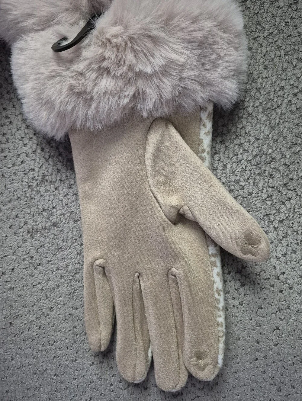 Luxury Faux Fur Cuff Women's Winter Gloves - Taupe Leopard